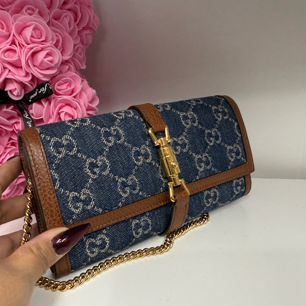 Gucci Denim and Brown Crossbody and wallet!  with Gold Chain
